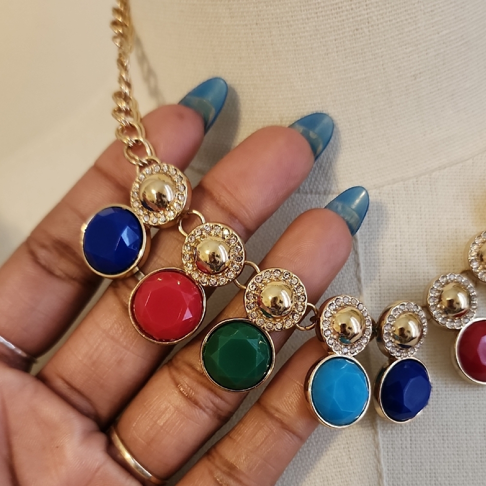 Multicolor Gem Disc Statement Necklace Charter Cl… - image 6